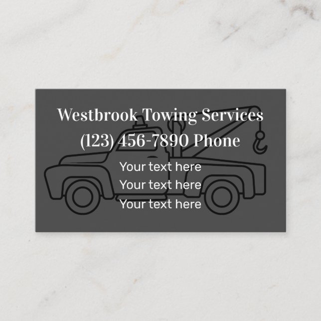 Carte De Visite Service d'épave de camion Tow Simple (Devant)