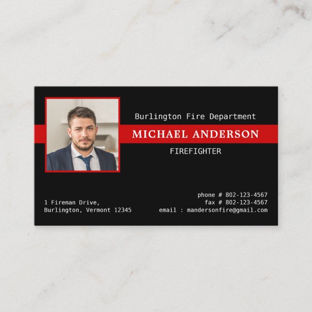 Carte De Visite Service des incendies Logo photo Red Line Firefigh (Devant)
