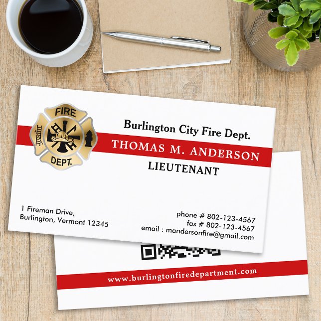 Carte De Visite Service d'incendie Code QR personnalisé Pompier (Créateur téléchargé)