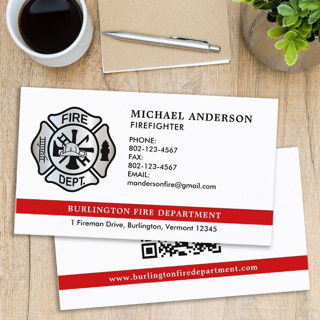 Carte De Visite Service d'incendie de pompier personnalisé Code QR (Créateur téléchargé)