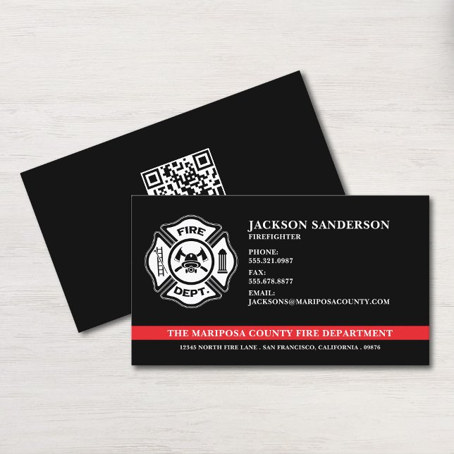Carte De Visite Service d'incendie personnalisé Code QR du pompier (Custom Fire Department Firefighter QR Code Business Card)