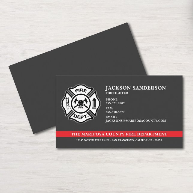 Carte De Visite Service d'incendie personnalisé Pompier Red Line L (Custom Fire Department Firefighter Red Line Logo Business Card)