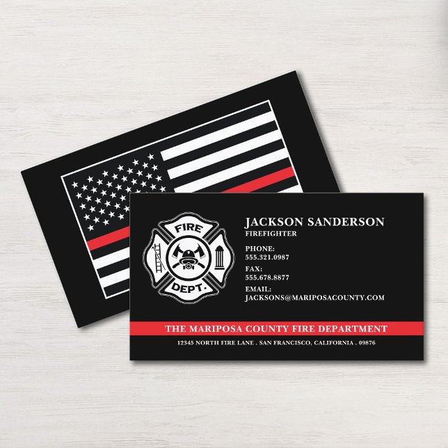 Carte De Visite Service d'incendie personnalisé Pompier Red Line L (Custom Fire Department Firefighter Red Line Logo Business Card)