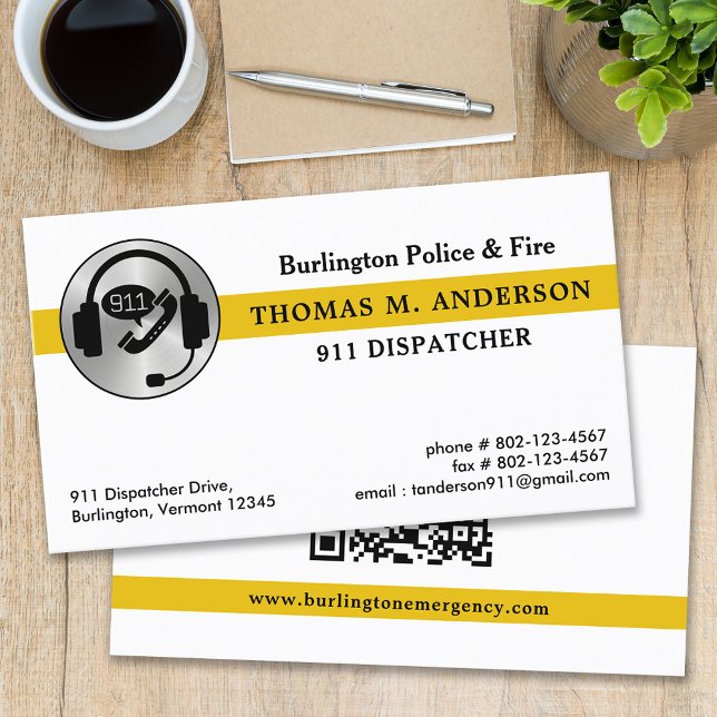Carte De Visite Service d'urgence personnalisé 911 QR Code (Créateur téléchargé)