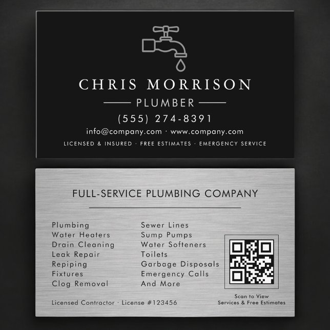 Carte De Visite Service et réparation de plomberie Code QR Plombie (Créateur téléchargé)