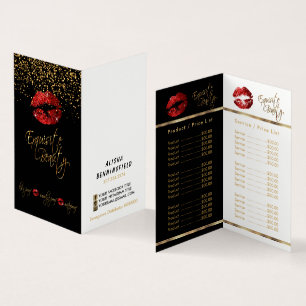 Carte De Visite Service Lip Confetti Rouge & Or & Liste de prix