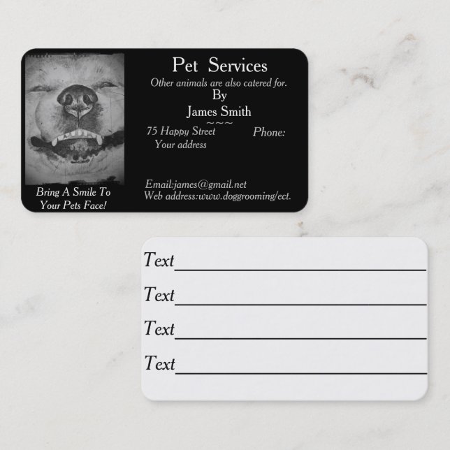 Carte De Visite service original de garde d'animaux de compagnie a (Devant / Derrière)