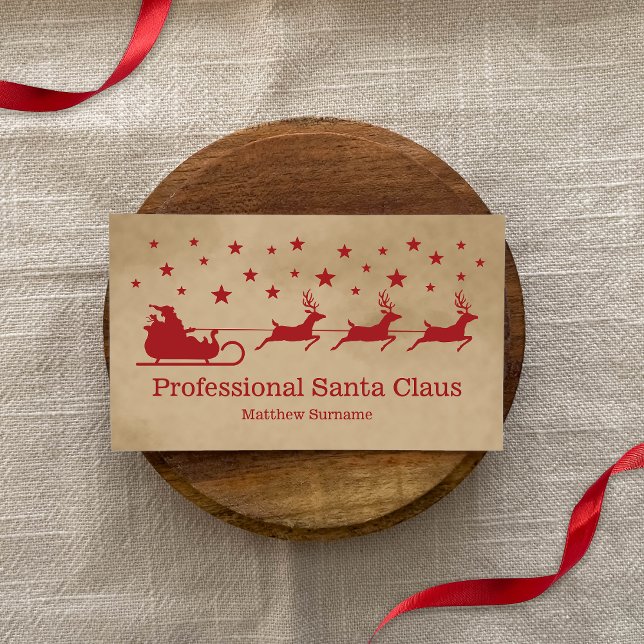 Carte De Visite Service Père Noël professionnel Père Noël Beige Ro (Promote your Professional Santa Claus services with the help of this festive business card design.)