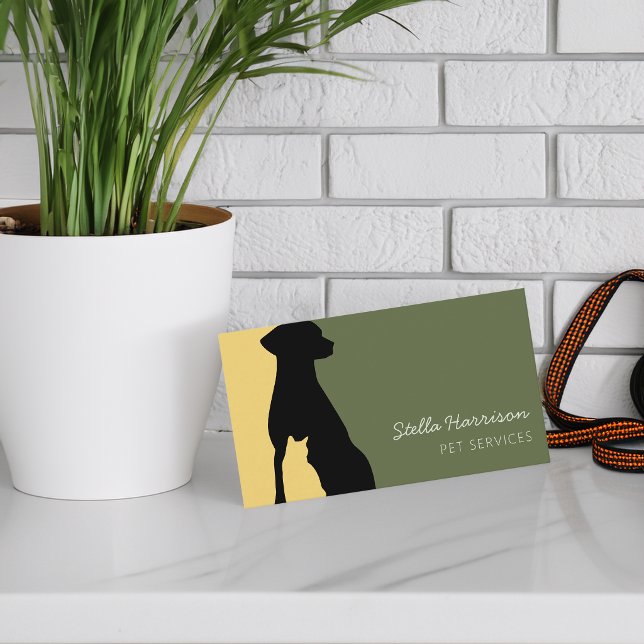 Carte De Visite Service pour animaux de compagnie silhouette moder (Modern Silhouette Dog Cat Pet Service Business Card)