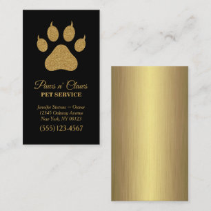 Carte De Visite Service pour animaux Empreintes de pattes Gold de 