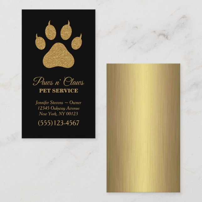Carte De Visite Service pour animaux Empreintes de pattes Gold de  (Devant / Derrière)