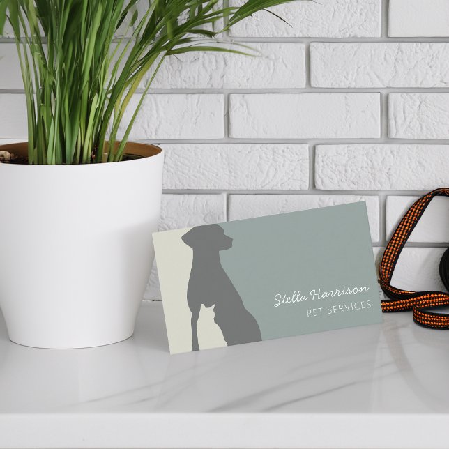 Carte De Visite Service pour chien et chat à silhouette moderne (Modern Silhouette Dog Cat Pet Service Business Card)