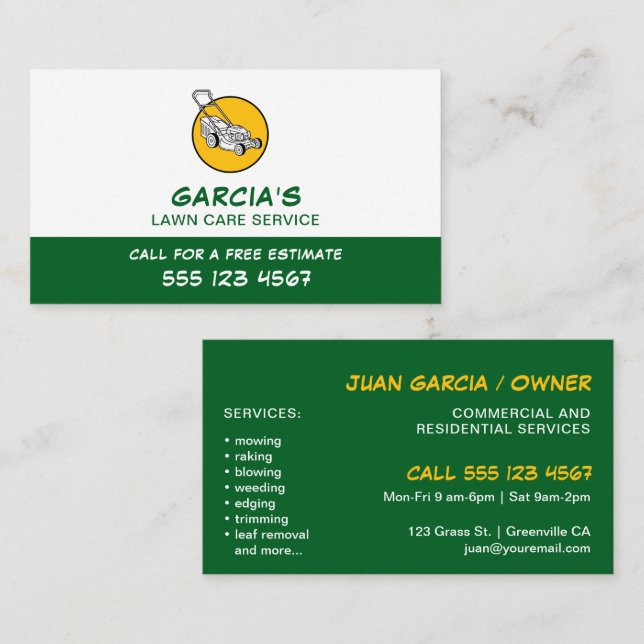 Carte De Visite Service professionnel d'entretien de pelouse (Devant / Derrière)