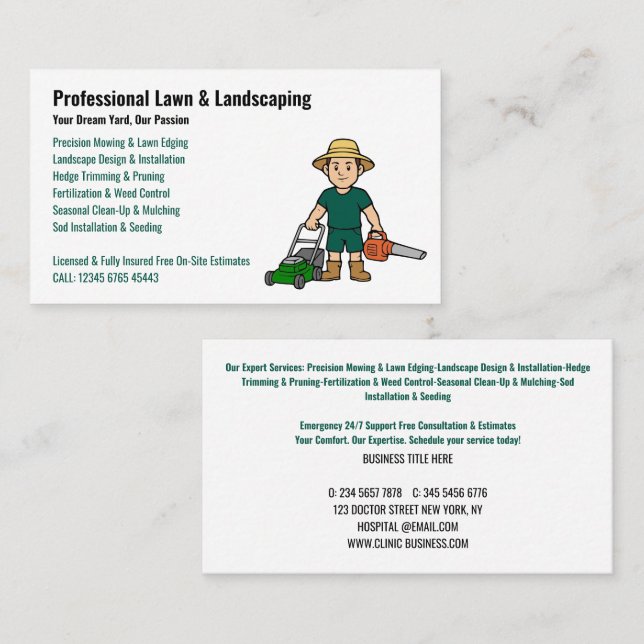 Carte De Visite Service professionnel d'entretien de pelouse et d' (Devant / Derrière)