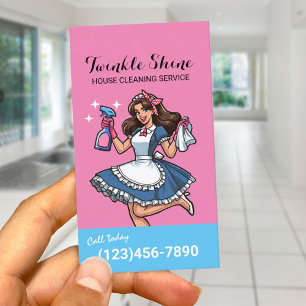 Carte De Visite Service Rétro de nettoyage de la maison bleu et ro