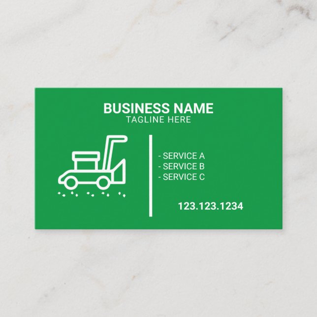 Carte De Visite Service simple de tondeuse à gazon blanc et vert (Devant)