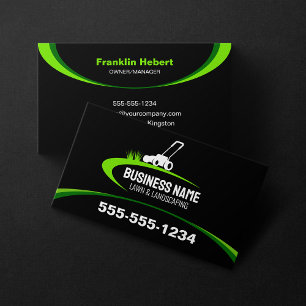 Carte De Visite Service Simple de Tonte de Pelouse Noir et Vert