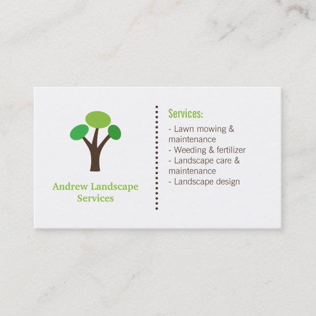 Carte De Visite Services d'aménagement paysager d'arbres (Devant)