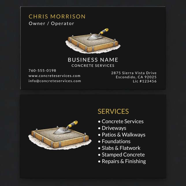 Carte De Visite Services de béton noir Professionnel (Créateur téléchargé)