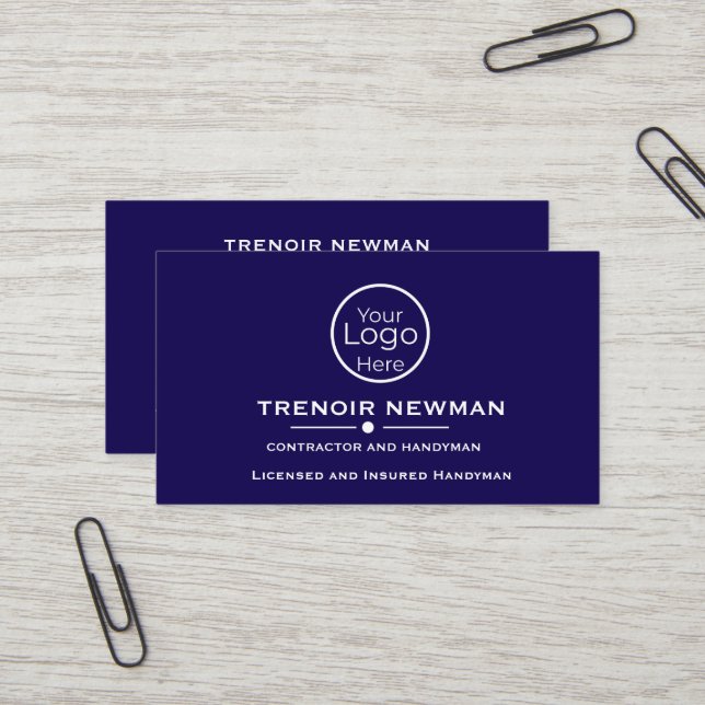 Carte De Visite Services de bricolage professionnels Bold Navy Blu (Devant/Arrière en situation)