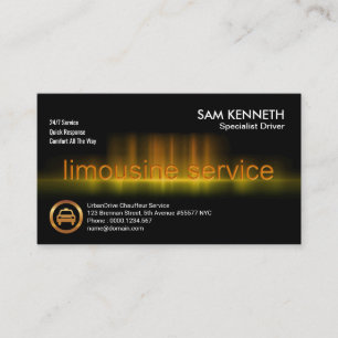 Carte De Visite Services de Chauffeur d'onde de limousine dorée