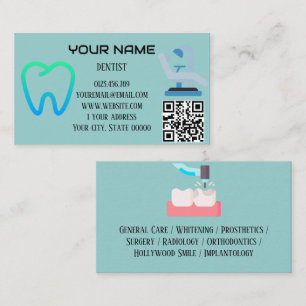 Carte De Visite Services de code QR pour dentiste moderne Bleu men