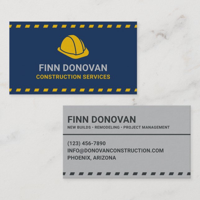 Carte De Visite Services de construction Casque bleu foncé (Devant / Derrière)