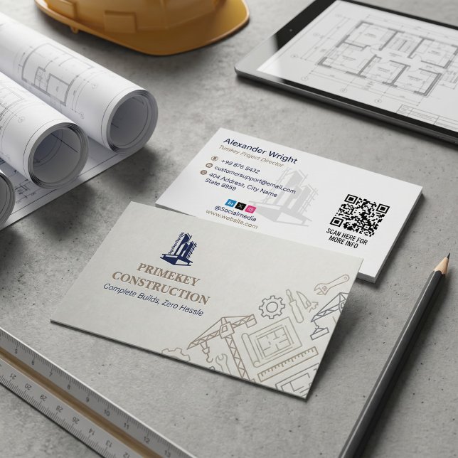 Carte De Visite Services de construction clé en main | Gris minima (Créateur téléchargé)