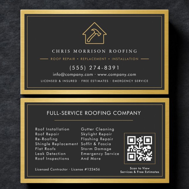 Carte De Visite Services de construction de toiture avec code QR  (Créateur téléchargé)