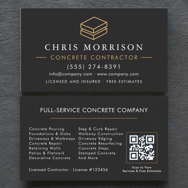 Carte De Visite Services de contracteur en béton Code QR (Créateur téléchargé)