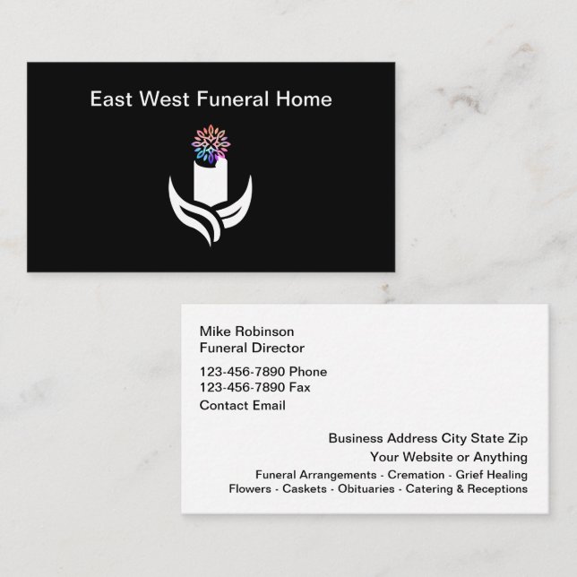 Carte De Visite Services de crémation de funérailles Nouveau (Devant / Derrière)