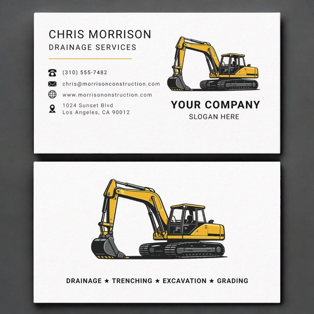 Carte De Visite Services de drainage Excavation Excavatrice (Créateur téléchargé)