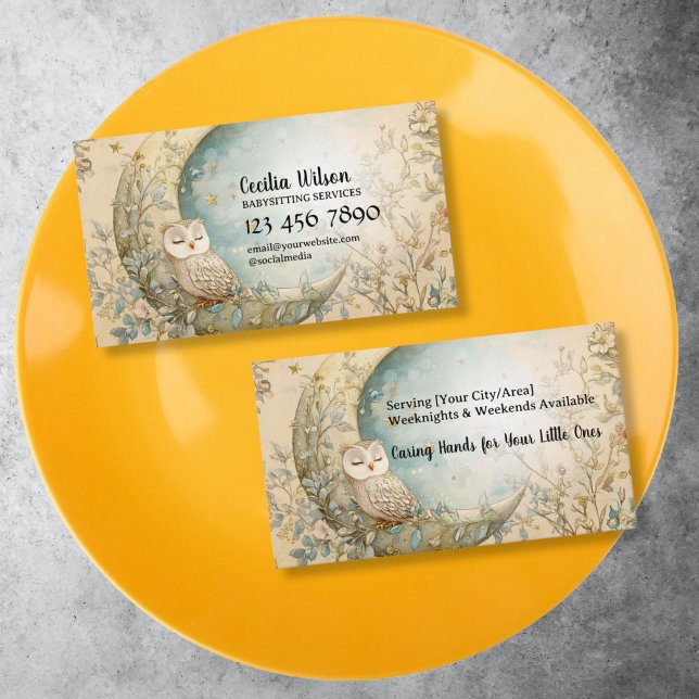 Carte De Visite Services de garde d'enfants, garde d'enfants, noun (cute little owl babysitting business card)