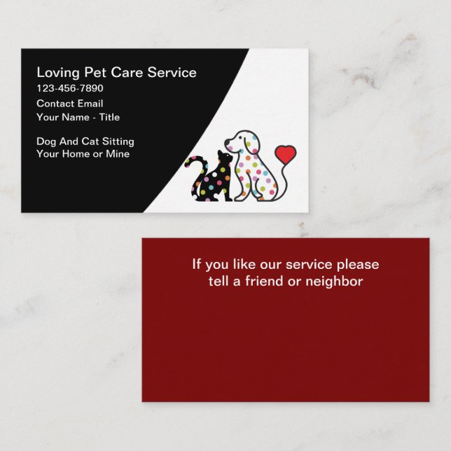 Carte De Visite Services de gardiennage de chiens et de chats bran (Devant / Derrière)