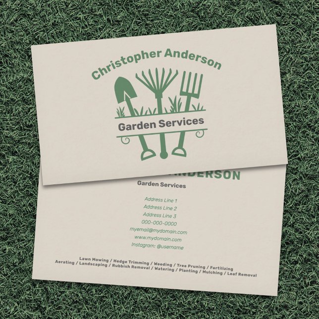 Carte De Visite Services de jardin - Outils Monogramme (Garden Services - Tools Monogram Business Card)
