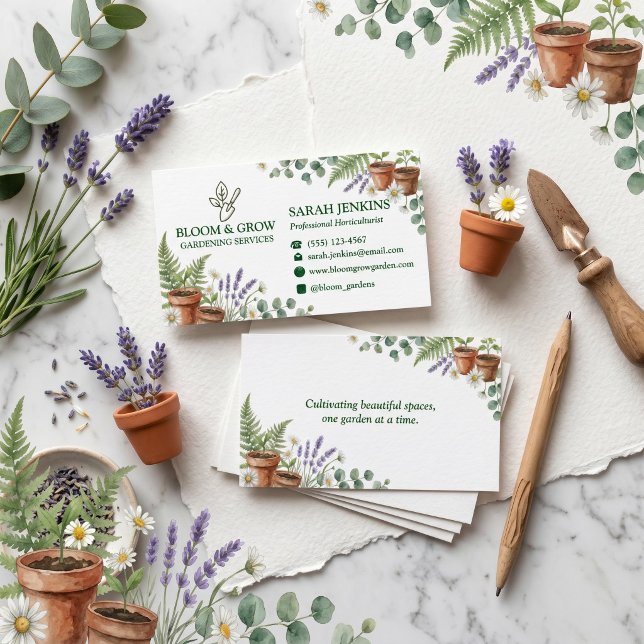 Carte De Visite Services de jardinage Bloom & Grow (Créateur téléchargé)