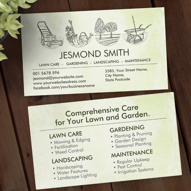 Carte De Visite Services de jardinage - Illustration à la main (Créateur téléchargé)
