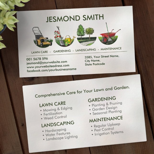 Carte De Visite Services de jardinage - Illustration à main (Créateur téléchargé)