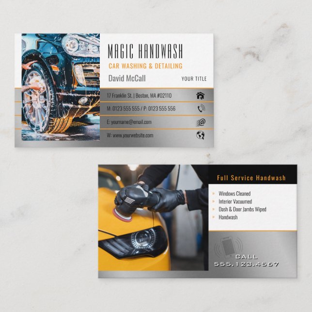 Carte De Visite Services de lavage à la main | Lavage de voiture (Devant / Derrière)