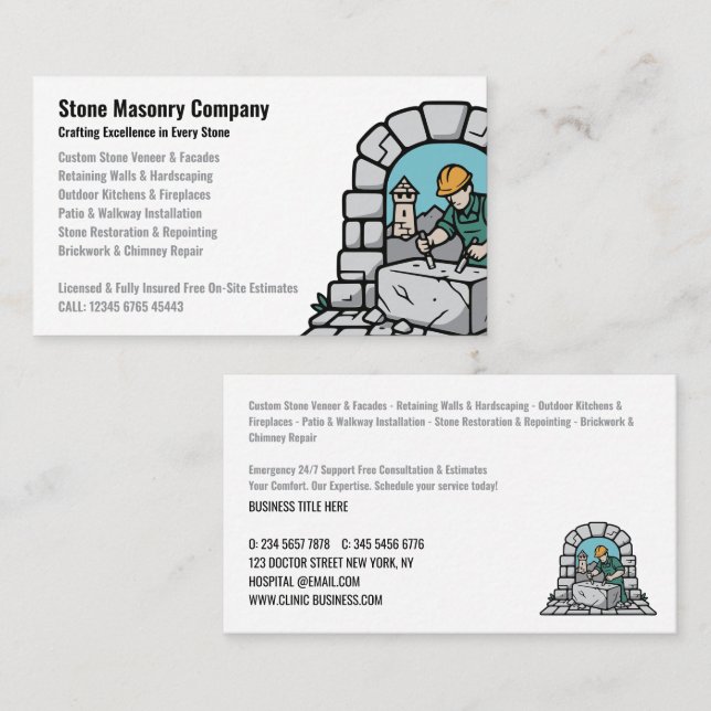 Carte De Visite Services de l'entreprise de maçonnerie de pierre (Devant / Derrière)