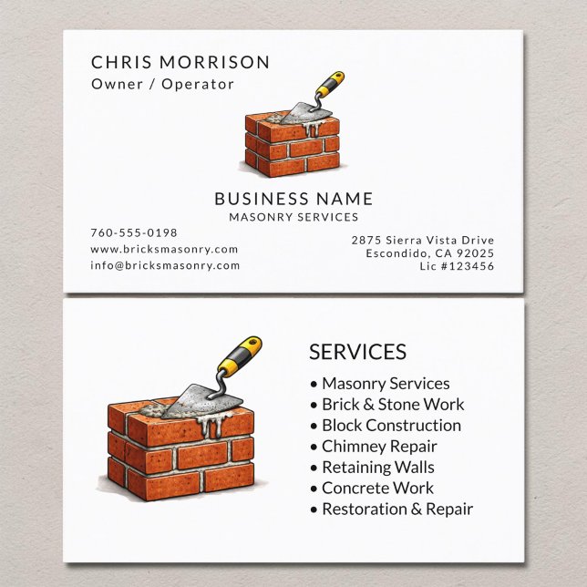 Carte De Visite Services de maçonnerie de briques Professionnel (Créateur téléchargé)