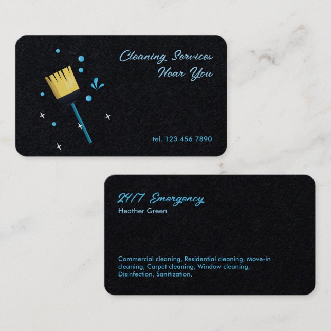 Carte De Visite Services de nettoyage 24h/24, 7j/7 (Devant / Derrière)