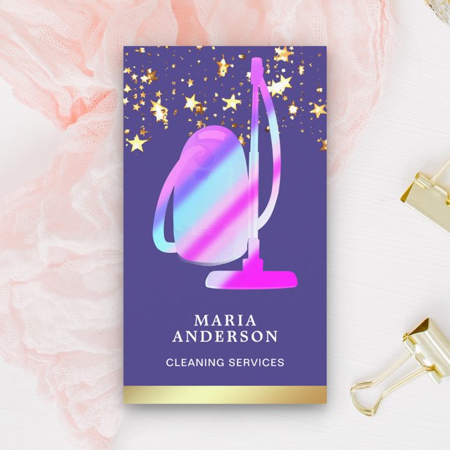 Carte De Visite Services de nettoyage à vide Gold Foil Purple (Créateur téléchargé)