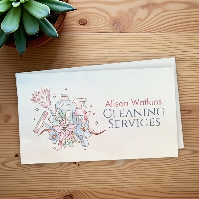 Carte De Visite Services de nettoyage - Aquarelle Floral (Créateur téléchargé)