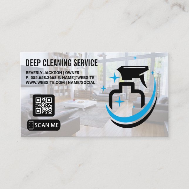 Carte De Visite Services de nettoyage | Bouteille Spray | Code QR (Devant)