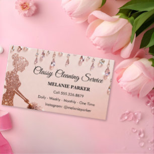 Carte De Visite Services de nettoyage classe avec paillettes rose