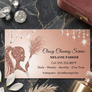 Carte De Visite Services de nettoyage classe or rose pailleté