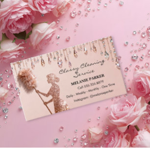Carte De Visite Services de nettoyage classe Rose Gold Glitter