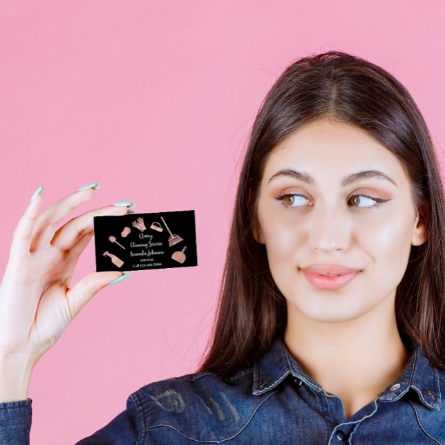 Carte De Visite Services de nettoyage classique Logo Or Rose rose  (Créateur téléchargé)