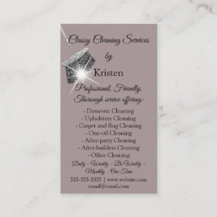 Carte De Visite Services de nettoyage classique Rose QRCode